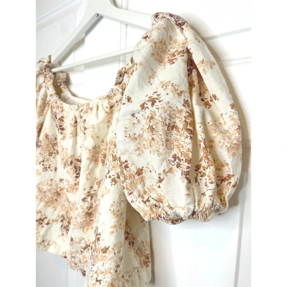 Abercrombie & Fitch Floral Puff Sleeve Linen Top XS - Picture 3 of 7